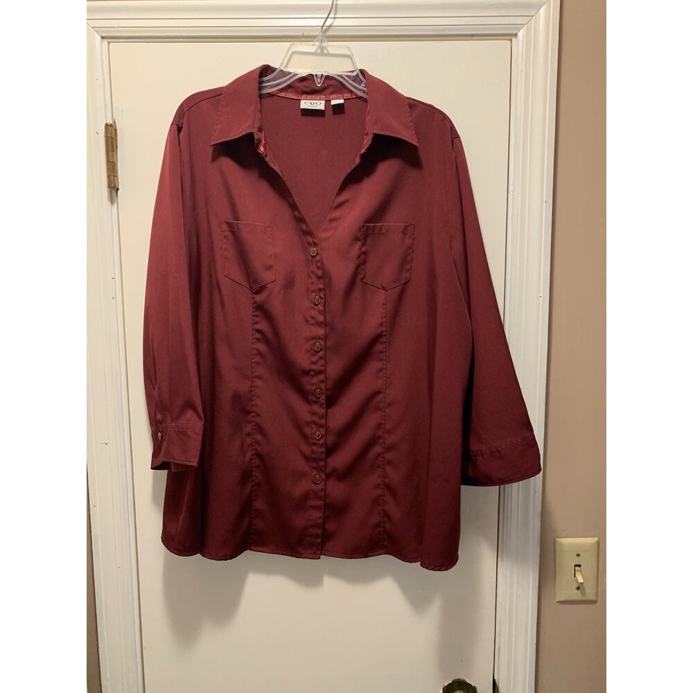 Cato 22/24 Plus Solid Maroon Hi Lo Button up Poly Blouse
